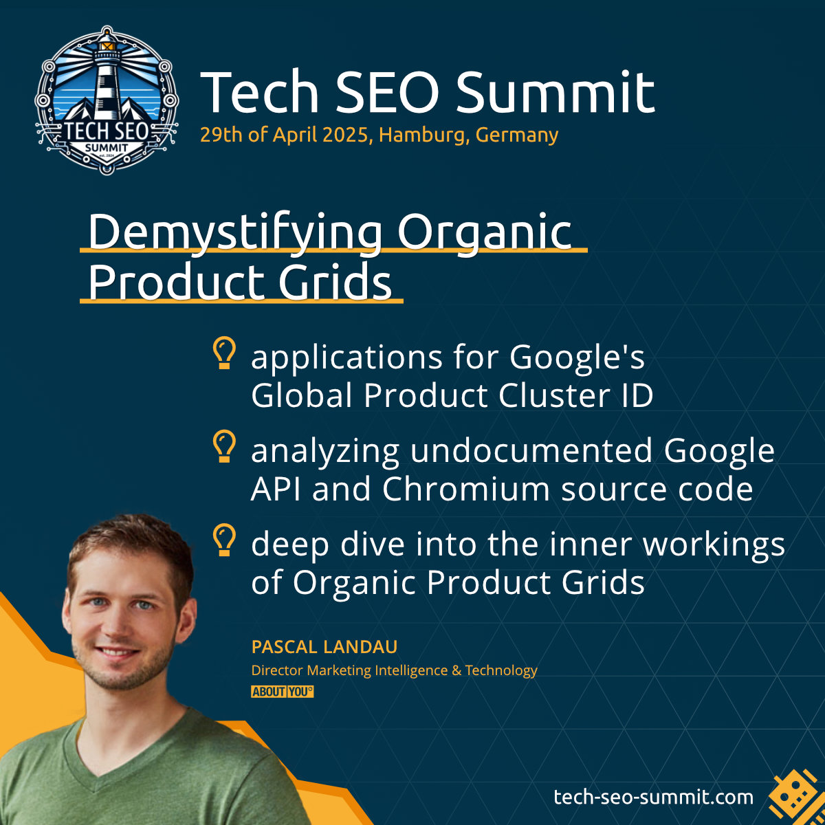 Speaker announcement: Pascal Landau <a href="/PascalLandau/">Pascal Landau</a> shows some creative ways to gain access to Google's Global Product Cluster ID and how to get insights into the composition of Organic Product Grids. He'll share his findings and process and how your strategy could build on this.