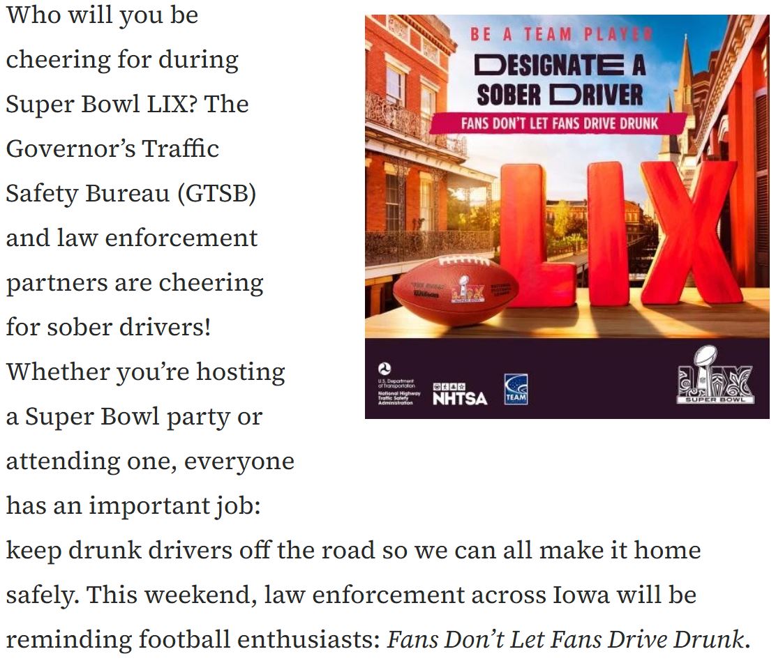 TrooperDeVault's tweet image. Don't let your Sunday Fun Day be ruined by tragedy or an OWI...... Whether you are cheering for the Chiefs or the Eagles we need to all band together to make a game plan for after the big game! Stay ahead of the opponent and plan NOW to assure you have a sober driver to get home!