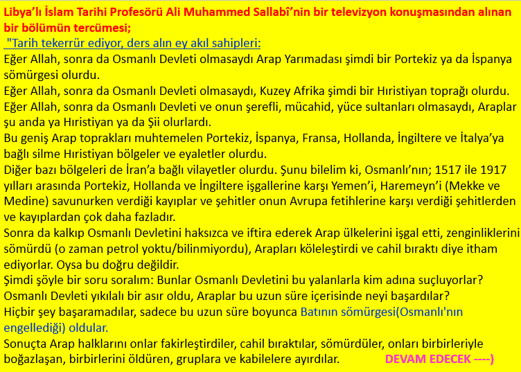 Denizyaali's tweet photo. Tarih tekerrür ediyor, ders alın ey akıl sahipleri yapmayın!!!

Libya’lı İslam Tarihi Profesörü Ali Muhammed Sallabî’nin bir televizyon konuşmasından alınan bir bölümün tercümesi;
"Tarih tekerrür ediyor, ders alın ey akıl sahipleri: https://t.co/X0xB5OdXF1