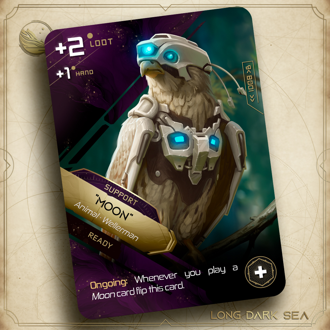 Longdarksea's tweet photo. 🇺🇸🇬🇧 In the next update, you'll learn how to play with the Wellerman's companions, Hook &amp; Moon! These are some of his basic cards.🏴‍☠️🦾

🇪🇸 ¡En la próxima update aprenderás cómo jugar con los acompañantes del Wellerman, Hook&amp;Moon! Estas son algunas de sus cartas básicas. 🏴‍☠️🦾 https://t.co/ORHv36z3dy