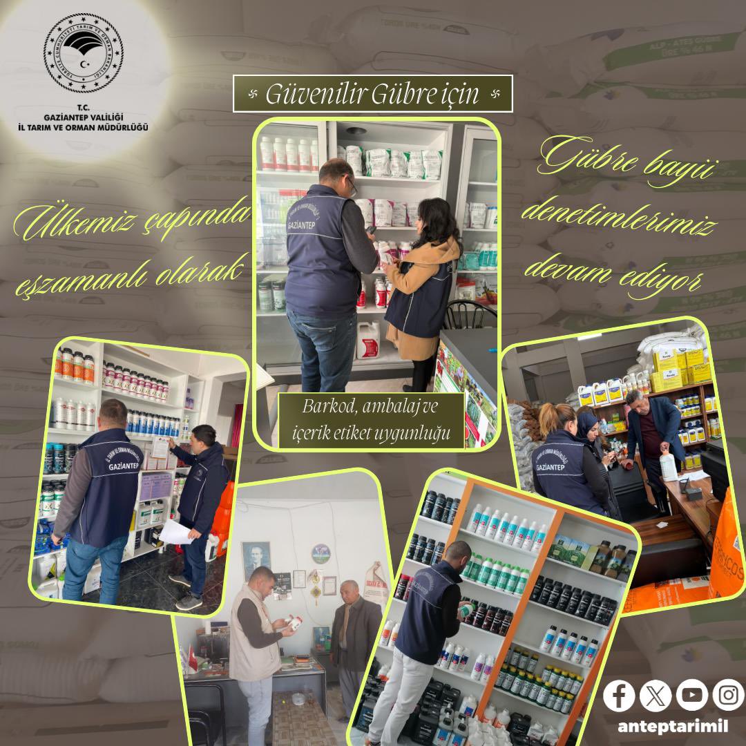 Bitkisel Üretim ve Bitki Sağlığı Şube Müdürlüğümüz koordinesinde, ilçe müdürlüklerimizde görevli teknik personellerimizce ilimizde bulunan 197 adet Ziraii Gübre Bayilerine yönelik eş zamanlı denetimler devam etmektedir.

#TarımSahada

#üretiminüreticininyüzyılı #tarımınyüzyılı