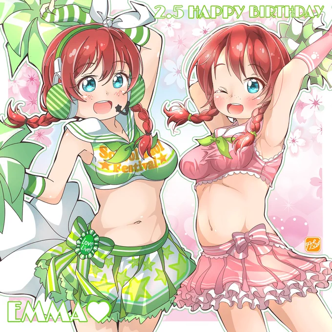 エマちゃんHAPPY BIRTHDAY～!!!私の最推し・エマちゃんが、大好きな果林ちゃんをチア姿で一生懸命応援する姿を、描きましたっ#エマ・ヴェルデ誕生祭2025 #エマ・ヴェルデ生誕祭2025 #虹ヶ咲  #lovelive 