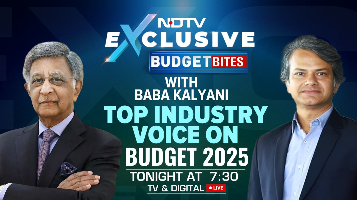 ndtv's tweet photo. #NDTVExclusive with Nikunj Garg (@NikunjGargN) | Watch our special edition of #BudgetBites today at 7:30 pm with Baba Kalyani, Chairman and Managing Director, Bharat Forge Ltd., only on NDTV 24x7 https://t.co/un34mQB7uQ