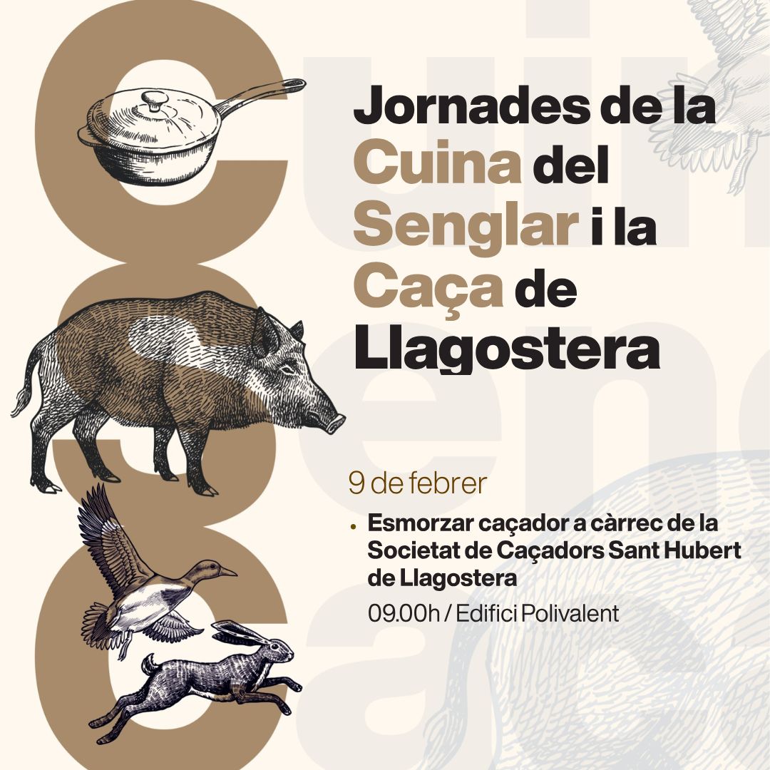 🥓🦌 Esmorzar popular a Llagostera! 🍷🍞

📅 Diumenge 9 de febrer
⏰ A les 9 h
📍 Edifici Polivalent

No et quedis sense el teu tiquet! 🎟️ Pots adquirir-lo fins dijous a:
📍 Llibreria Sureda
📍 Can Madí
📍 Can Vinyes

Un esmorzar amb varietat i bon menjar🤩🍽️