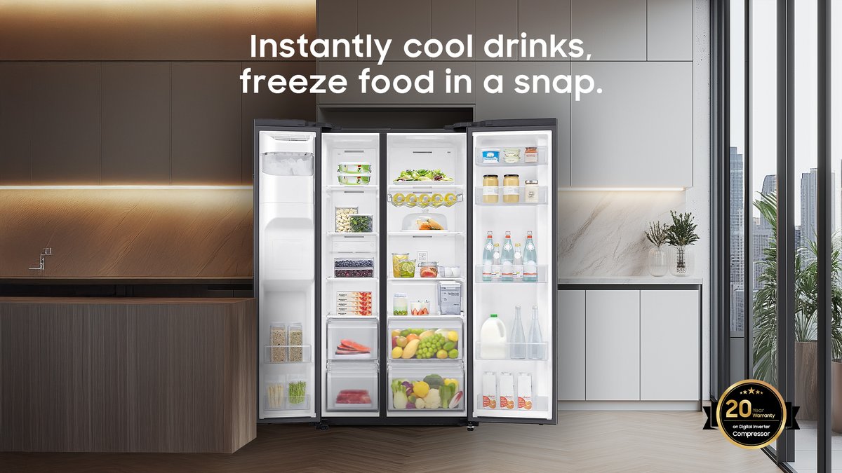 SamsungMobileTz's tweet image. Instantly cool drinks, freeze food in a snap with #PowerCool and #PowerFreeze on the #SidebySideRefrigerator backed by reliability with a 20-year warranty on the compressor.

Learn more: spr.ly/6015xcsil