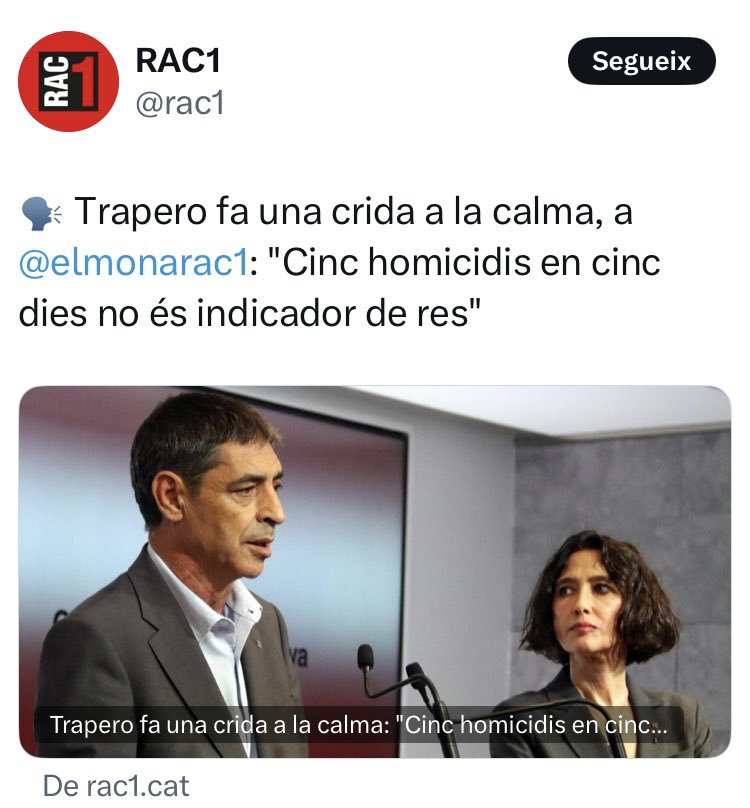 viquirepublica's tweet photo. Catalunya s'ha convertit en el territori que més despunta amb índex de criminalitat a Europa amb 60,6 punts Barcelona, és la segona ciutat europea amb més robatoris per habitant.
Sabeu quin augment ha tingut Catalunya en taxa de criminalitat, en tan sols un any? Més del 5,6%
En incidents de violació? +34,1% En homicidis? +12,7% 
En temptativa d'assassinat? 18,9% En robatoris? +4,9% En robatoris amb violència? + 1,5%
En una setmana 5 assassinats … i qui representa que ha de resoldre això ens diu que no és indicador de res? 
Se'ns pixen a la cara ,cada dia, i ens diuen a que plou … 
Deixeu de tractar a la gent de rucs !