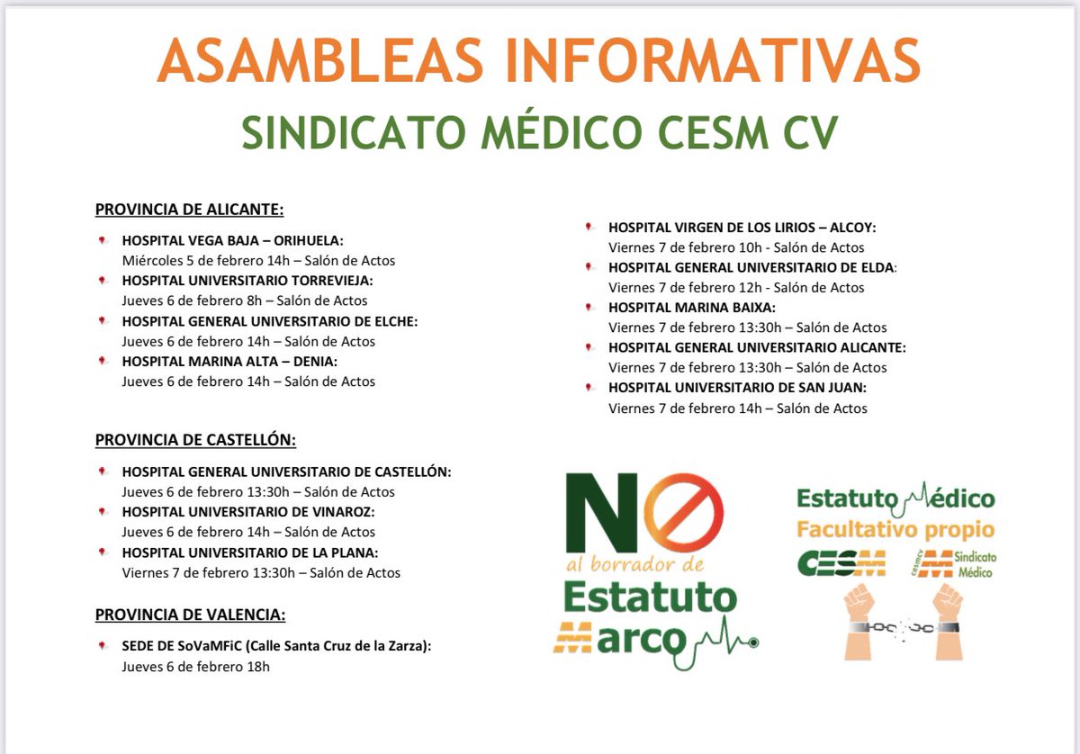 CESM_CV's tweet photo. Asambleas informativas✅
Por un Estatuto Médico y Facultativo propio 🙌🏻
#cesmcv #sindicatomedico #somosmedicos @NoAnteProyecto @cesm_sindicatos https://t.co/nuqt19Uw5f