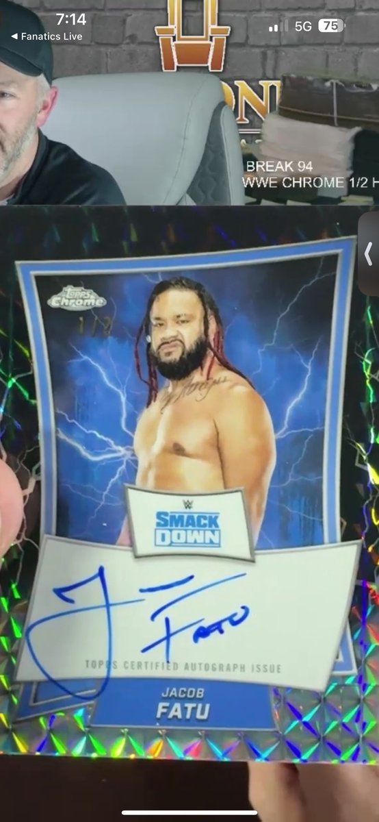 So this happened last night. 
Thanks <a href="/SOMDBreakers/">SOMD Cards</a>

<a href="/Topps/">Topps</a> <a href="/WWE/">WWE</a> Jacob Fatu 1/2
Black Geometric On-Card 1st Auto

I. Love You. FATU.