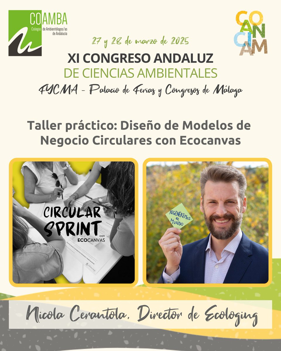 🚀 ¡Llega el Taller de Diseño de Modelos de Negocio Circulares con Ecocanvas en COANCIAM! ♻️💡

👉 Aprende a poner en práctica la Economía Circular de manera ágil y colaborativa.
🔍 Con Nicola Cerantola, Director de <a href="/Ecologing/">Nicola Cerantola · Ecologing</a> 
🎟️ ¡Reserva tu plaza ya! coamba.es/coanciam/inscr…