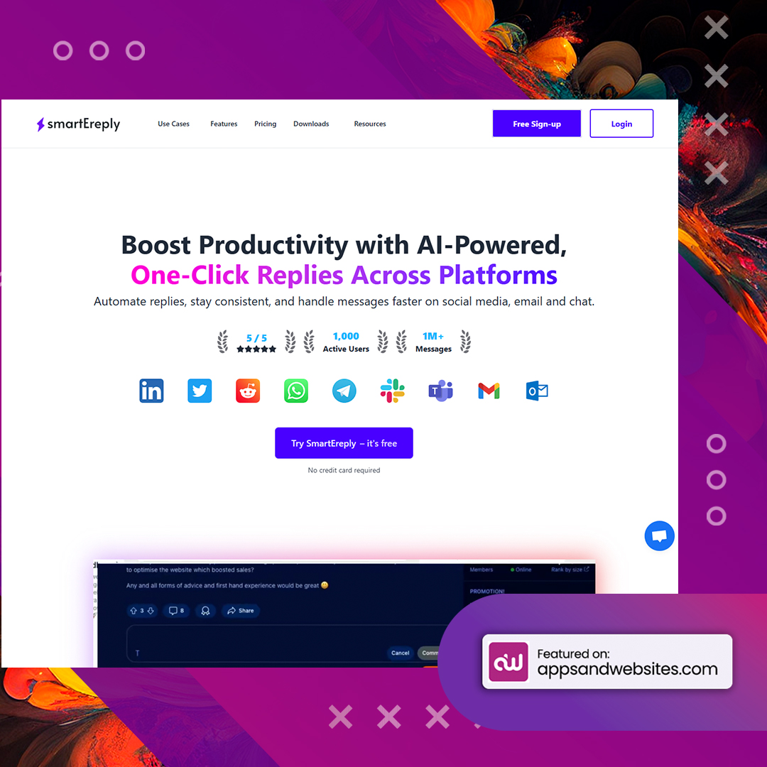 AppsandWebsites's tweet image. Automate, stay consistent, and save time! 💬 Boost your productivity with AI-powered one-click replies across email, social media, and chat platforms. Get started today! 🚀 

#SmartEReply #AITools
#Automation

More awesome AI tools for you to check out: appsandwebsites.com/directory/ai-t…