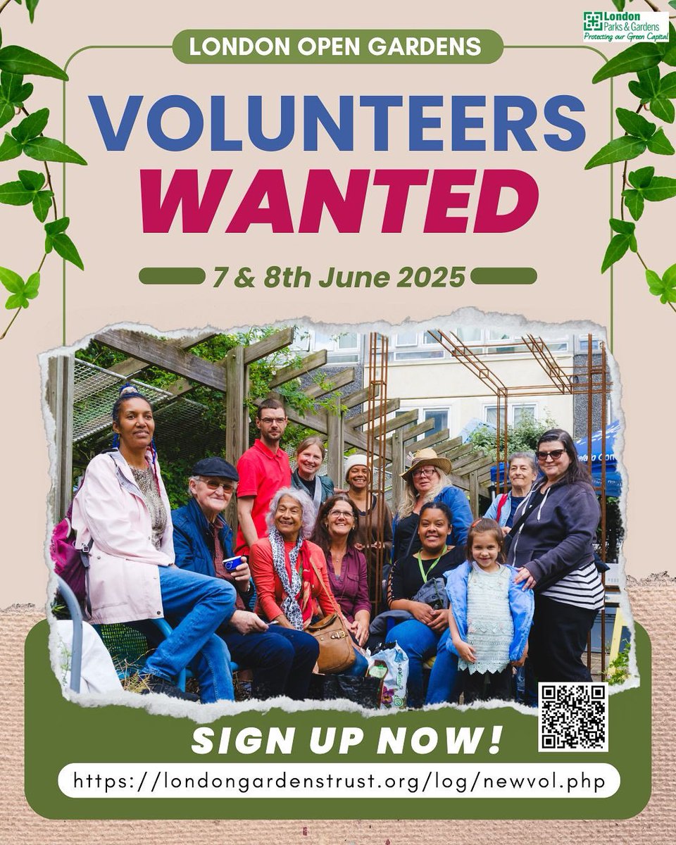 Volunteers wanted! 
Join our team of 200 volunteers &amp; help deliver the annual London Open Gardens event which this year celebrates its 26th anniversary. 

It’s a fantastic opportunity to meet like-minded garden lovers &amp; visit London’s hidden green spaces🌳
londongardenstrust.org/log/newvol.php