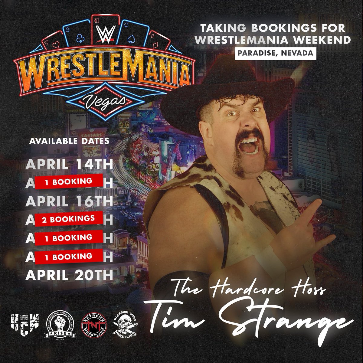 MrTimStrange's tweet photo. Business is picking up and I’ve secured 5 shows so far in Vegas!

I want more shows! I want all of the shows! Tag where you wanna see me turn up WrestleMania week!

Let’s make this a memorable week!

RT’s appreciated!

#wrestling #hoss #TimStrange #WorkHoss #heavyweight #GCW #nwa #cowboy #Outlaw #lariat #indywrestling #countryboy  #bigcountry #Hoooooos #RodeoTime #deathmatch #deathmatchwrestling #HardcoreHoss #marksrus #wrestlemaniaweekend