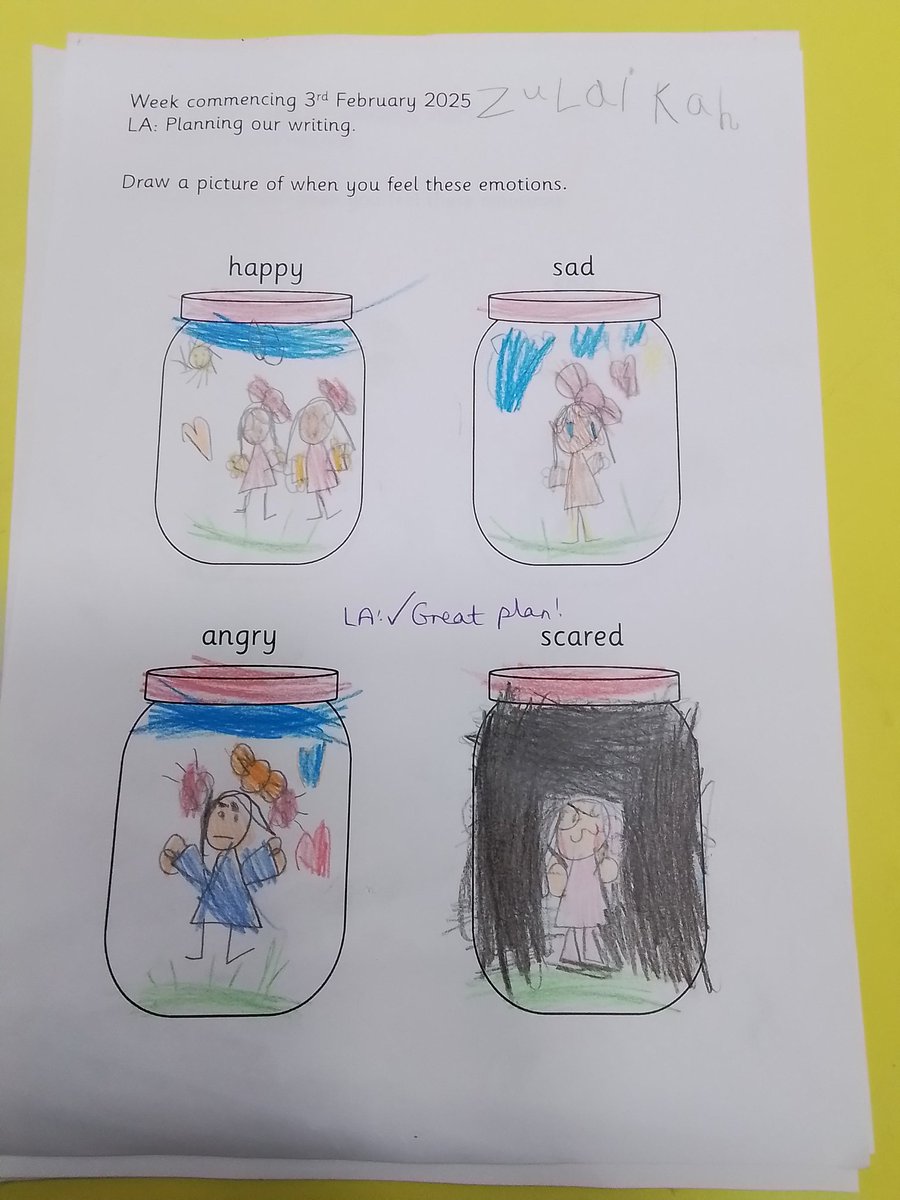 MrShahsClass's tweet photo. We are planning our writing based on 'The Colour Monster'. We had to draw a picture of when we felt certain emotions. We can't wait to write our sentences this week.@YPSPSHE @YPSEnglish #ChildrensMentalHealthWeek https://t.co/eQPTRIRvBA