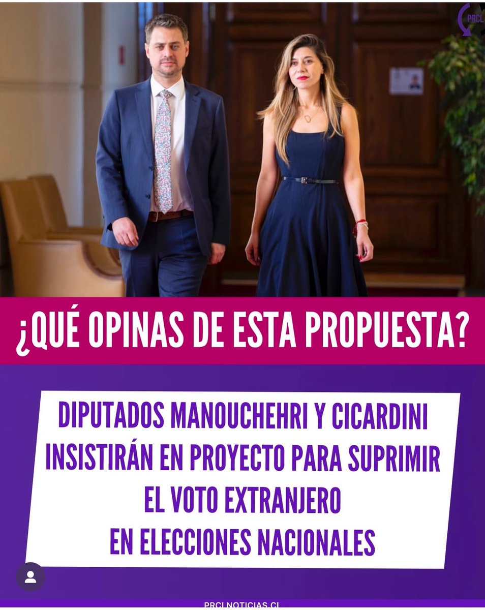 Vamos a insistir en nuestro proyecto que le quita el derecho a voto a los extranjeros residentes en Chile para que no exista acarreo electoral internacional. Las autoridades que tomarán las decisiones más relevantes para la patria deben ser elegidas por chilenos. Y si un