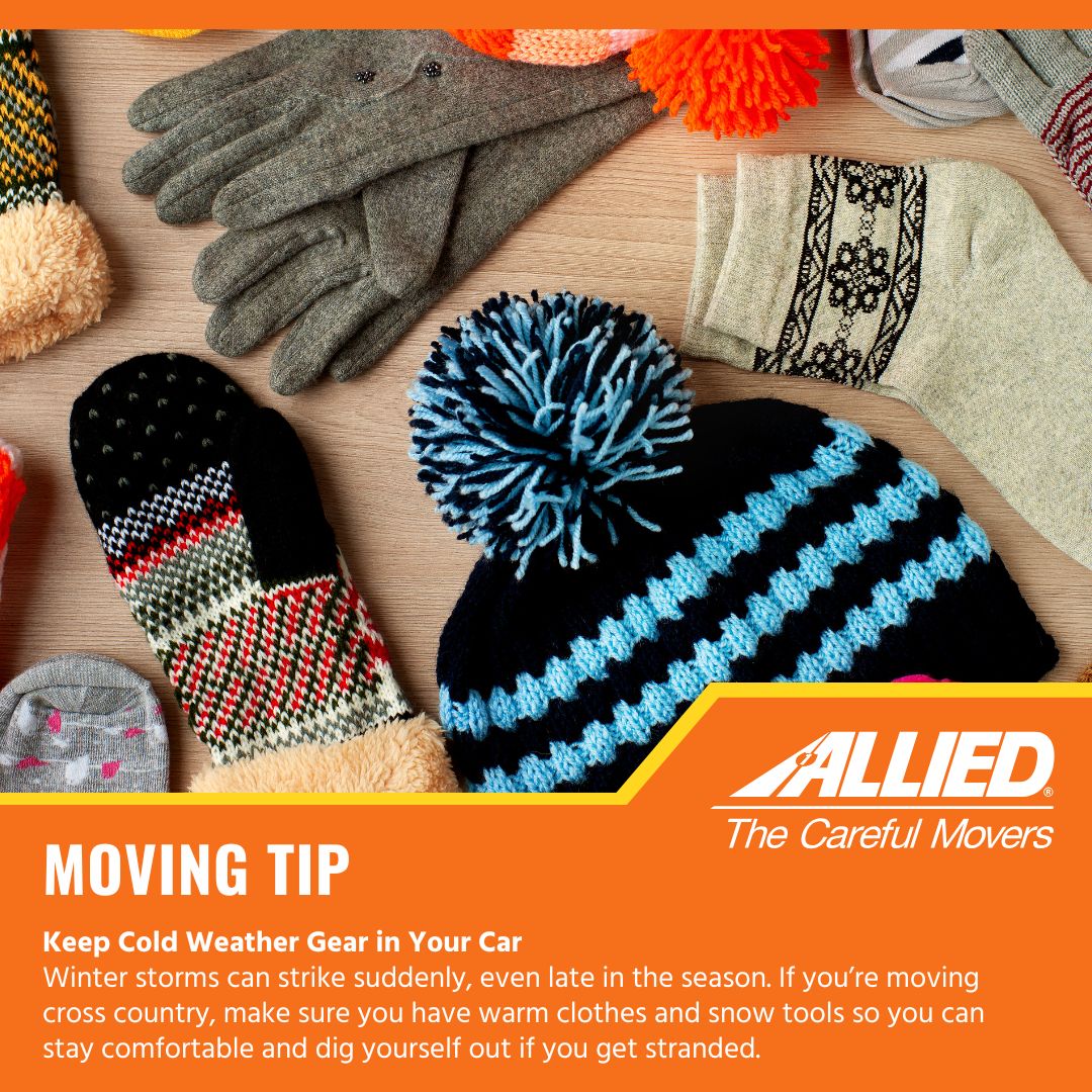 alliedvl's tweet photo. Snow can block roads and close highways, so if you're moving cross country this season, make sure you're prepared. Pack an emergency kit: shovel, sand, ice scraper, and jumper cables, along with some extra clothes to keep warm in case something happens. #movingtip #moving #winter https://t.co/1J1AdN7zCz