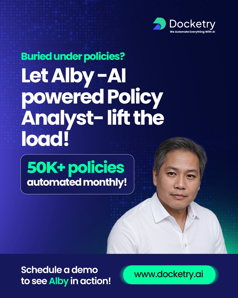 DocketryAi's tweet image. Tired of the complexities and inefficiencies in policy management? 
Alby is here to help!

Transform Your Policy Management Today! Request a demo now

#Docketry #AlbyAI #AITransformation #FutureofWork #AIforEnterprise