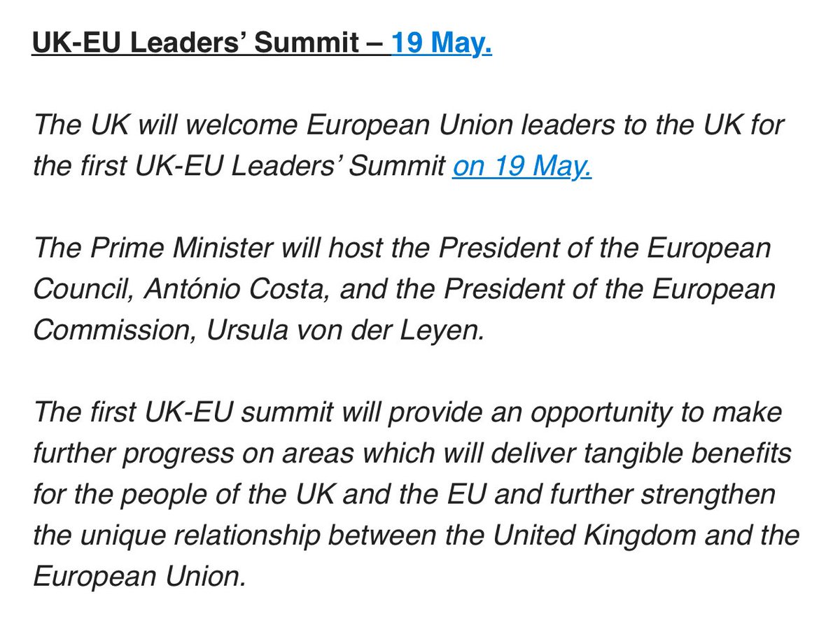 Mij_Europe's tweet photo. 🇬🇧🇪🇺 Big news. First UK/EU leaders summit will be 19 May in London https://t.co/ALL7t4iZKO