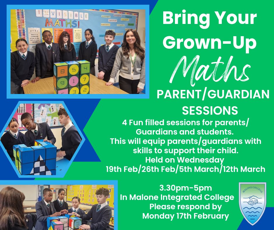 We have partnered with <a href="/UlsterEducation/">Education</a>, <a href="/Economy_NI/">Economy NI</a> and <a href="/AbacusandHelix/">IZAK9</a> to provide 4 fun filled maths sessions for parents and guardians. Please click the link to register docs.google.com/forms/d/e/1FAI…