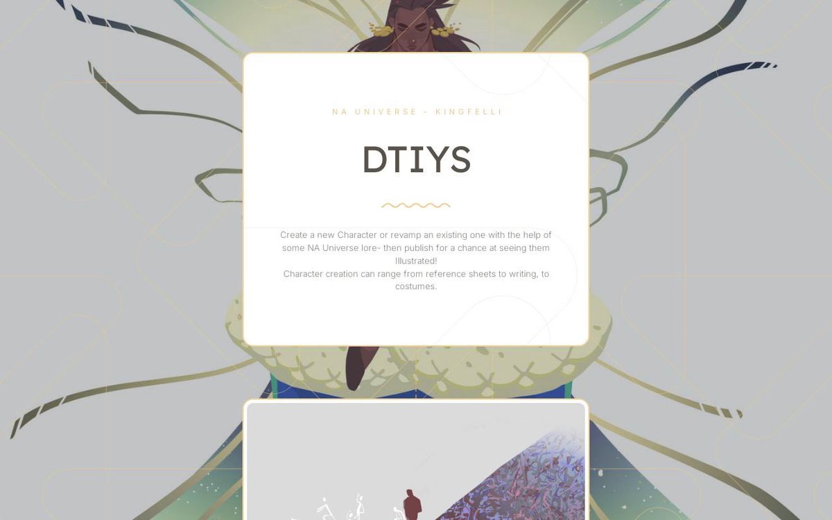 kingfelli's tweet photo. ⌛️10K DTIYS⏳
-
Make yourself a character with the help of pre-existing lore, and publish for a chance at seeing them illustrated!
-
Check the website for more details https://t.co/i0IrREY83A