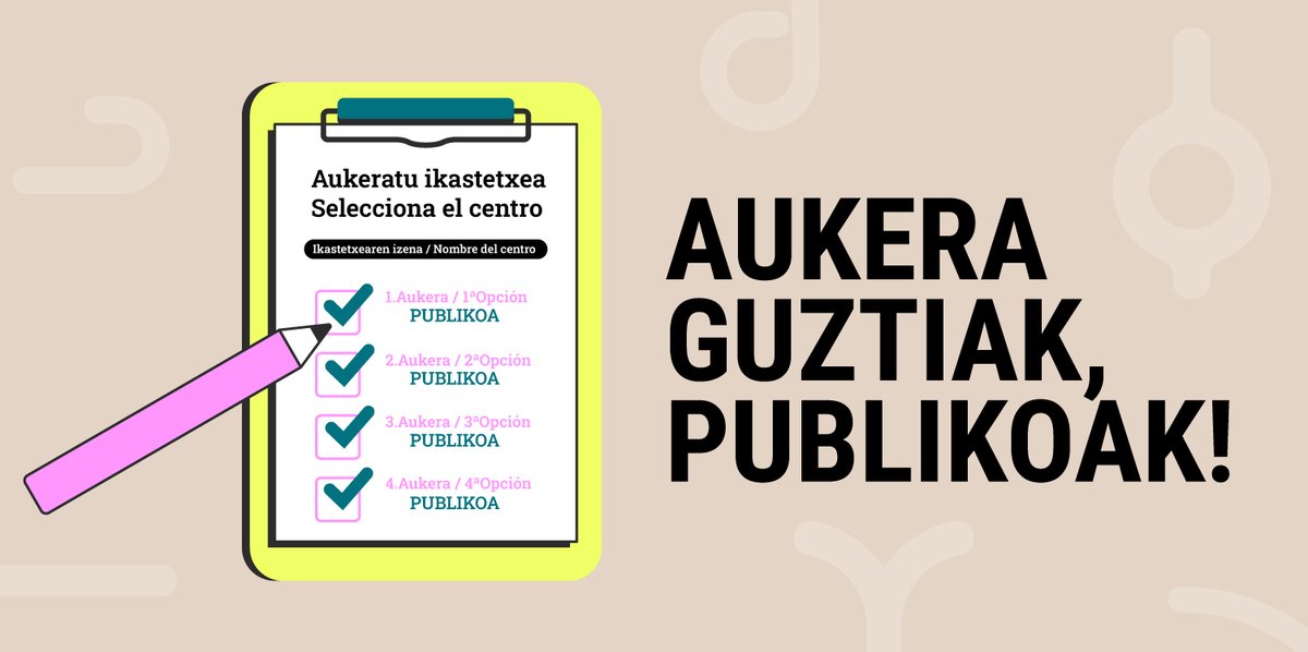 ✅ EHIGEk Euskal Eskola Publikoa aukeratzera animatzen ditu familiak, aukerarik onena:

▪️ Etxe alboan
▪️ Arreta + emaitzarik onenak
▪️ Euskaraz
▪️ Komunitatea sortu + sarean lan egiten du

ehige.eus/eu/aukera-guzt…

𝑨𝑼𝑲𝑬𝑹𝑨 𝑮𝑼𝒁𝑻𝑰𝑨𝑲, 𝑷𝑼𝑩𝑳𝑰𝑲𝑶𝑨𝑲
#publikoadabidea