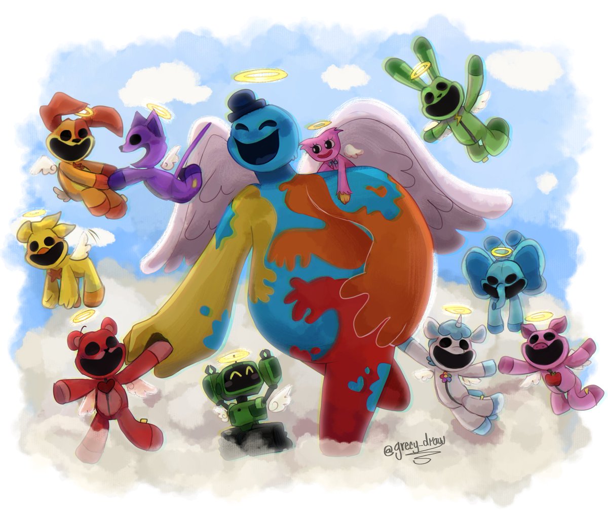 No lloren, Mob me confirmo que ellos están felices y libres en el cielo, volando muy Alto 🪽☝
(😭 me costo mucho dibujarlo no crean)
#PoppyPlaytimeChapter4  #PoppyPlaytimefanart #Doeythedoughman  #Smilingcritters