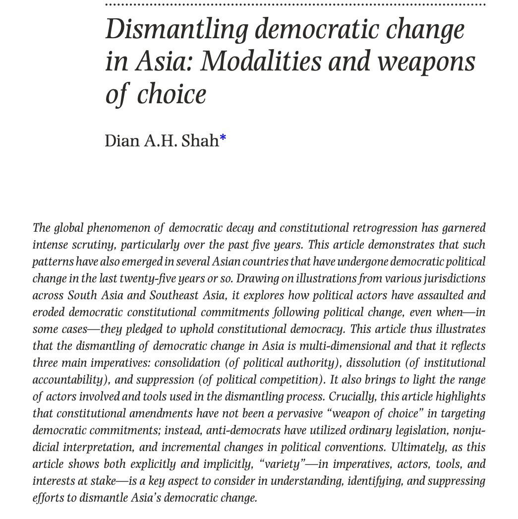 How can democratic backsliding in South Asia and South East Asia be characterized?

Dian Shah presents a compelling answer to this question. 

OA, in ICON:
academic.oup.com/icon/advance-a…
