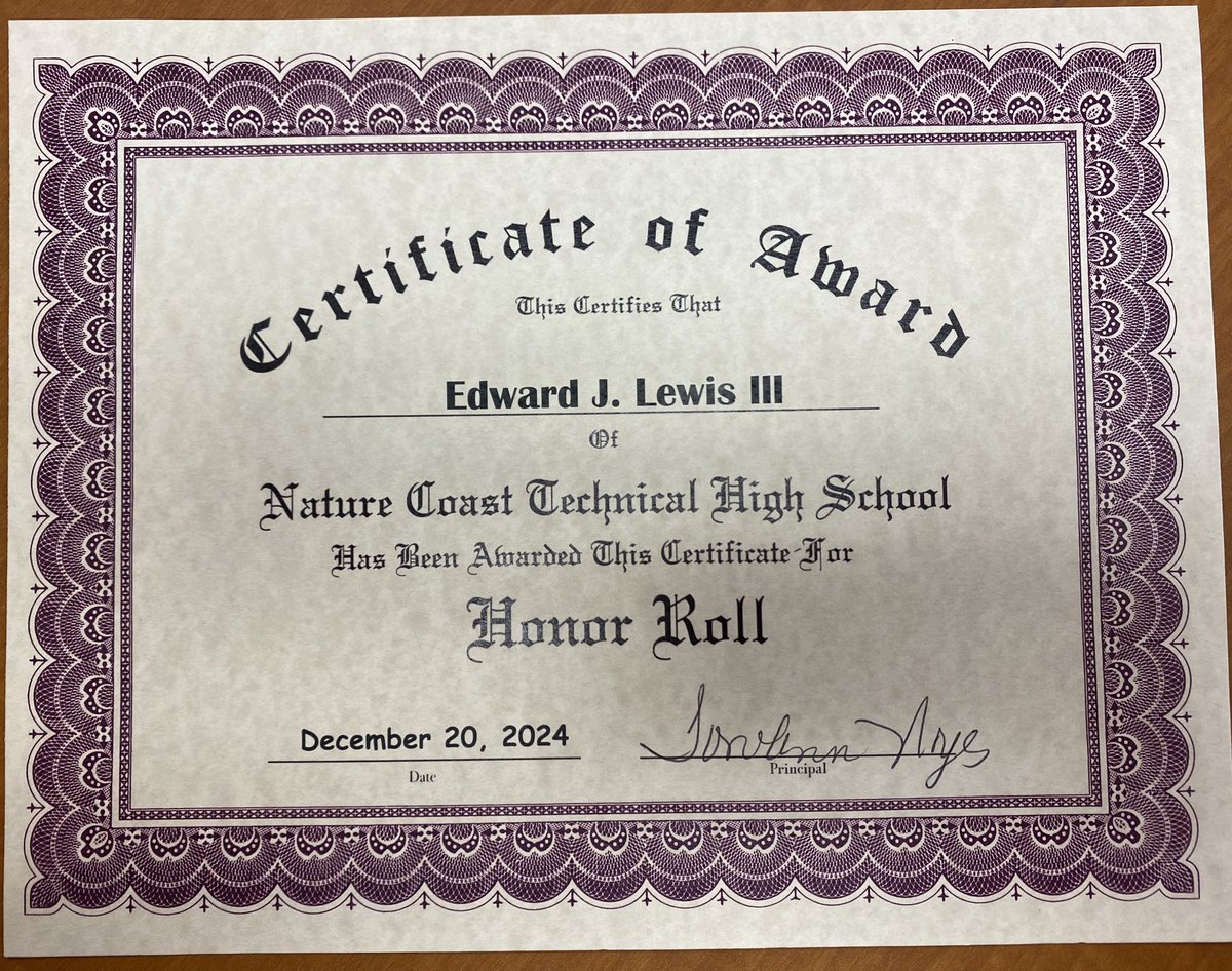 Edward “Ej” Lewis (@edwardjlewisnct) on Twitter photo Glad to say I’ve been awarded Honor Roll again.
#STUDENTathlete
<a href="/NatureCoastFB/">Nature Coast Tech Football 🦈🏈</a> Glad to say I’ve been awarded Honor Roll again.
#STUDENTathlete
<a href="/NatureCoastFB/">Nature Coast Tech Football 🦈🏈</a>