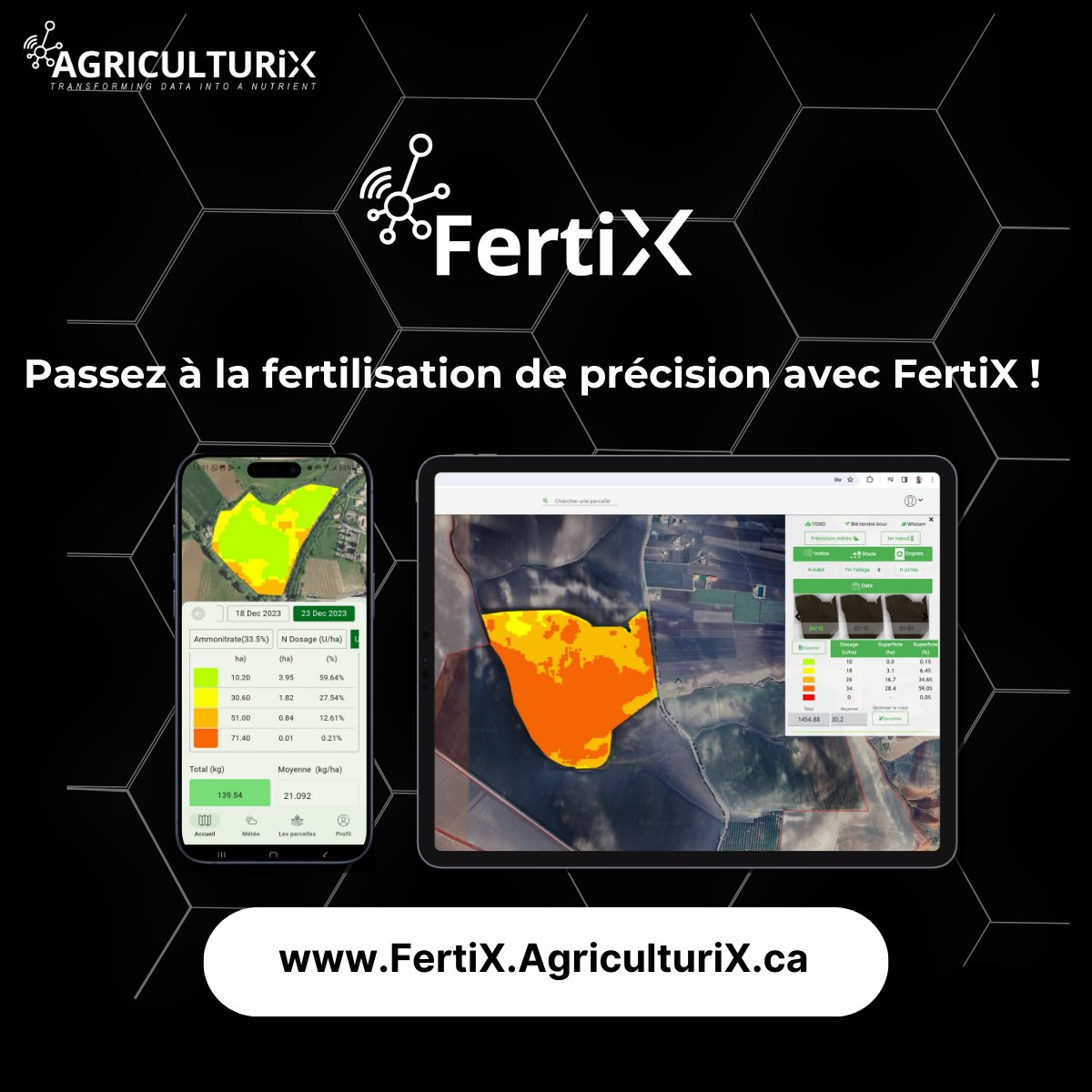 🎯 Optimisez votre fertilisation avec FertiX !

Appliquez la bonne dose d’engrais, au bon endroit, au bon moment. Moins de gaspillage, plus d’efficacité et des coûts réduits !

📲 Découvrez plus : fertix.agriculturix.ca

#FertiX #AgriculturiX #FertilisationOptimisée #AgTech