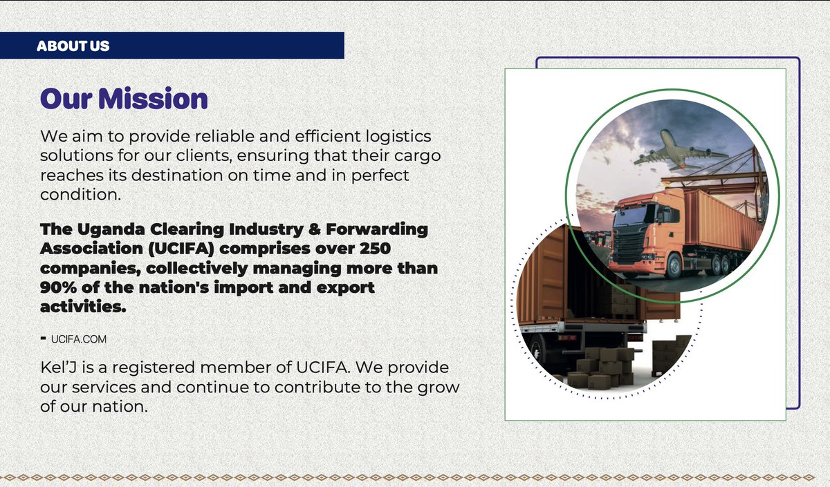 keljff's tweet photo. We are is a registered member of UCIFA. We provide our services and continue to contribute to the grow of our nation.

#KelJFreightForwarders
#Logistics #ShippingServices https://t.co/OyWja9LhpQ