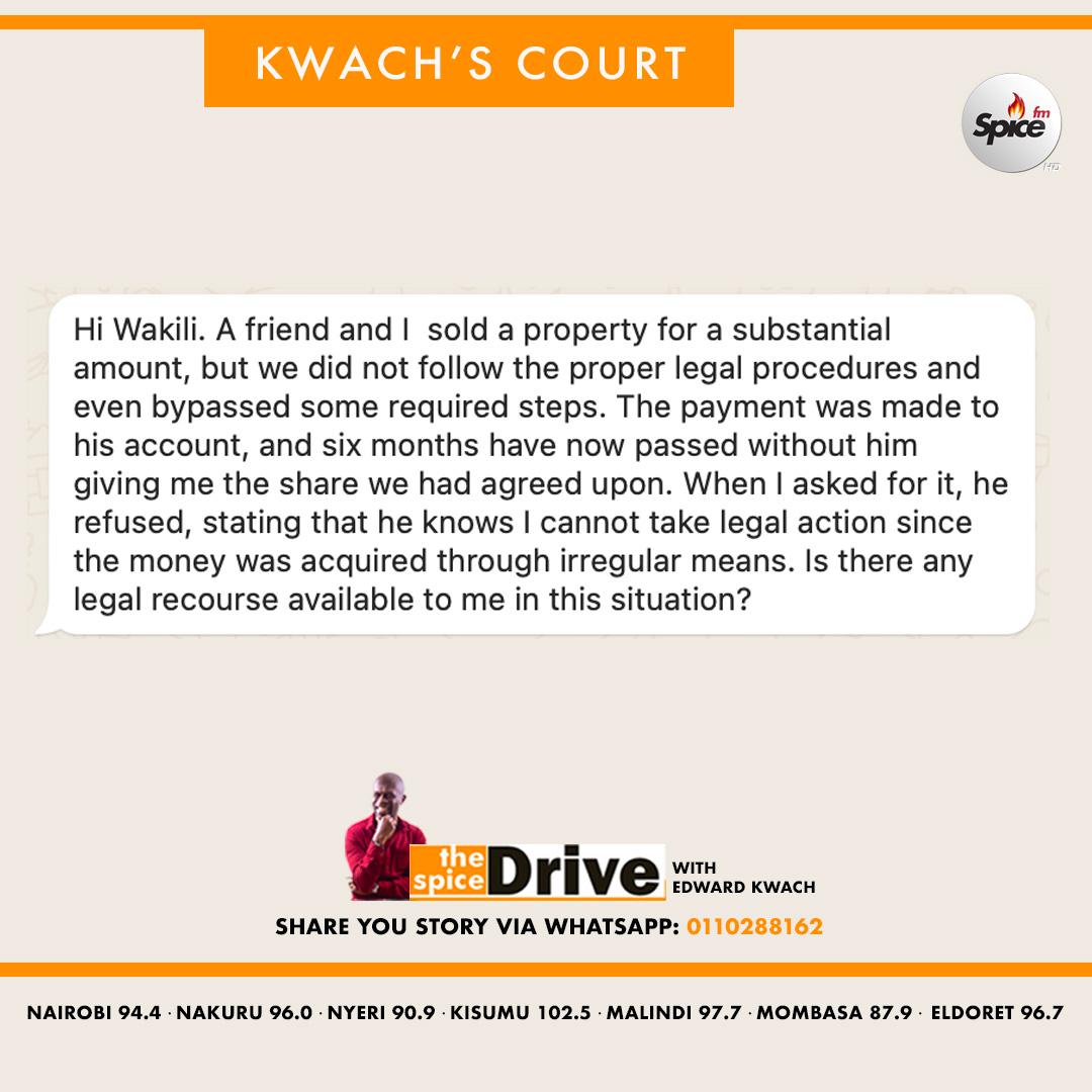Is There any Legal Recourse Available To me in This Situation? 
For any Legal Questions call us via 0719012600
#KwachCourt
#LegalTuesday
#SpiceDrive