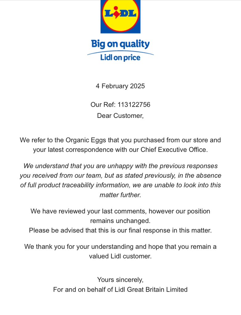 consultrob's tweet photo. Well, it seems @LidlGB don’t take Salmonella poising seriously. It also appears that “customer care” doesn’t exist. Just got over Salmonella poising from their Organic eggs. And worryingly they refuse to tell the supplier 🤯 lost for words! https://t.co/fPU0EUqfCA
