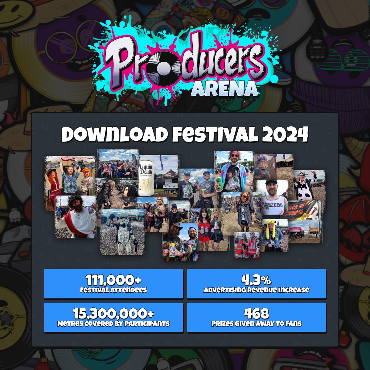 Producers NFT (@producersnft) on Twitter photo Producers 🤝 Download Festival
Last year, we locked in Producers ARENA, running our final test at Download Festival. The stage was set, the energy was electric and we delivered — Thanks to the legendary <a href="/MrAndyCopping/">Andy Copping</a> & <a href="/LiveNation/">Live Nation</a>.
🤘 111,000 attendees
🎁 468 prizes to fans
🎶 Producers 🤝 Download Festival
Last year, we locked in Producers ARENA, running our final test at Download Festival. The stage was set, the energy was electric and we delivered — Thanks to the legendary <a href="/MrAndyCopping/">Andy Copping</a> & <a href="/LiveNation/">Live Nation</a>.
🤘 111,000 attendees
🎁 468 prizes to fans
🎶