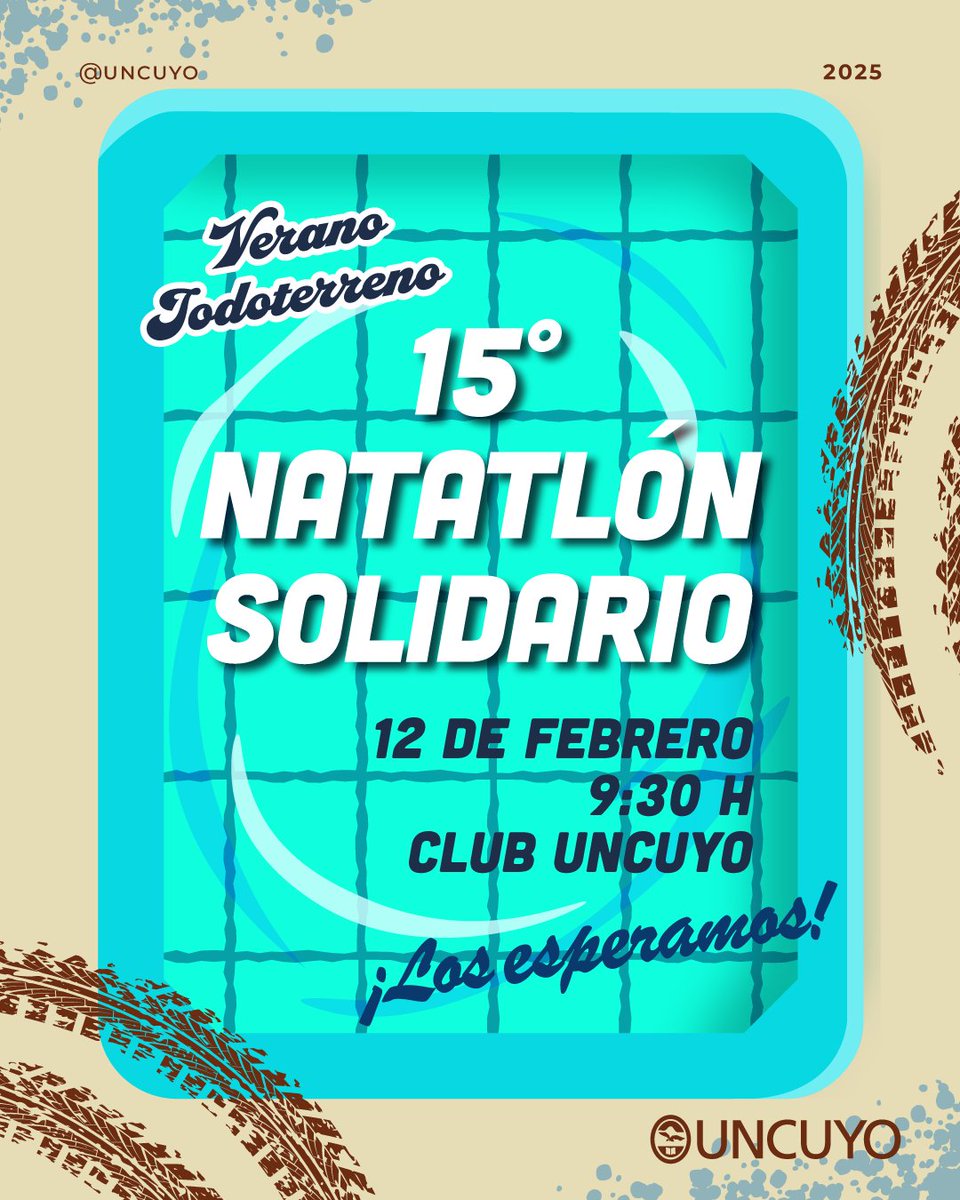 🏊‍♂️¡Natatlón 2025!

🌟Sumate a la 15ª edición en la @uncuyo y nademos juntos por una causa solidaria: recolectaremos leche para ayudar a comedores y merenderos. 

📅Te esperamos el miércoles 12 de febrero a las 9.30 h en club UNCUYO. Traé tu gorrito, antiparras y protector solar.