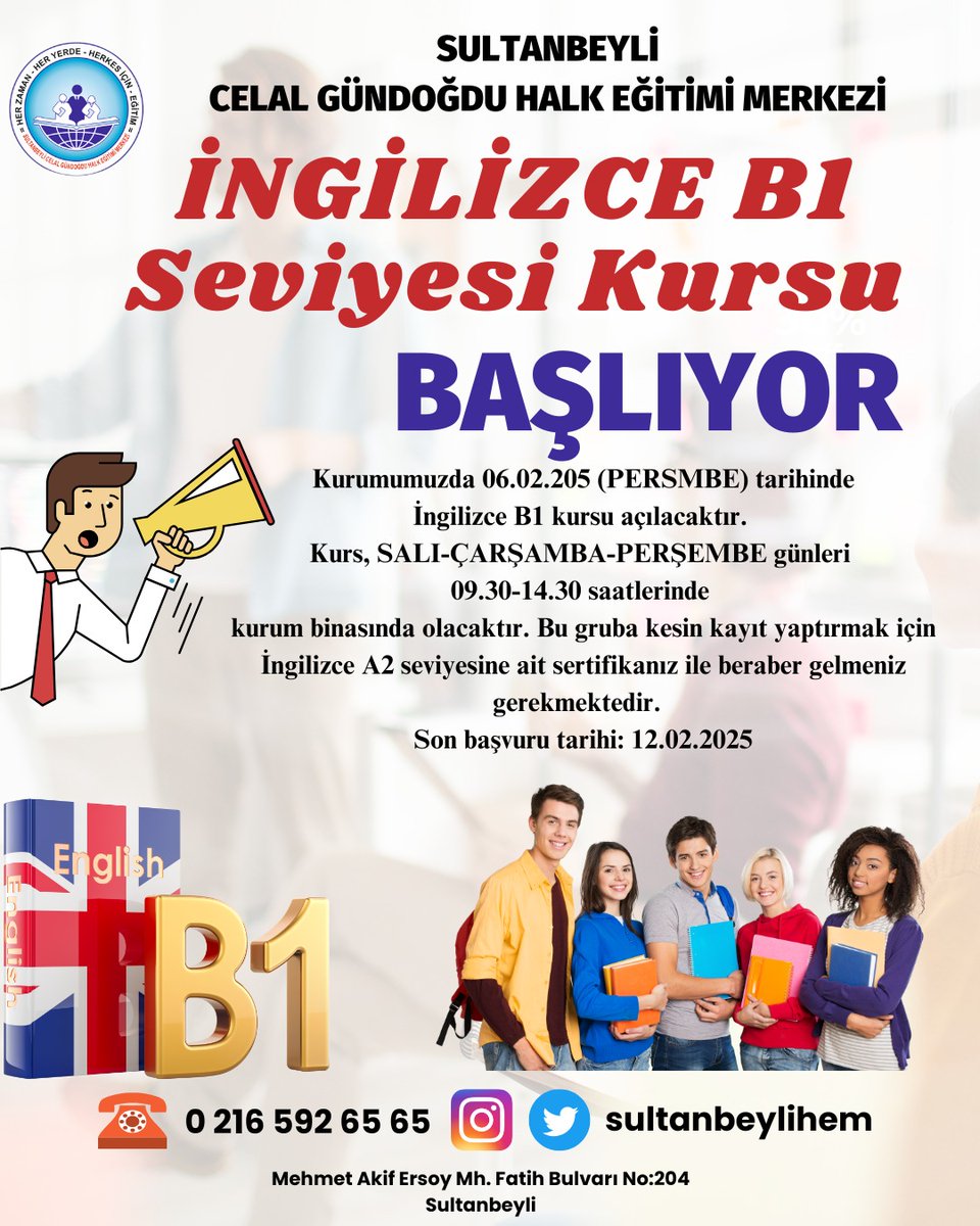 sultanbeylihem's tweet photo. Kurumumuzda İNGİLİZCE B1 SEVİYESİ kurs BAŞLIYOR.
@mmalicok https://t.co/lE9v2FmllP