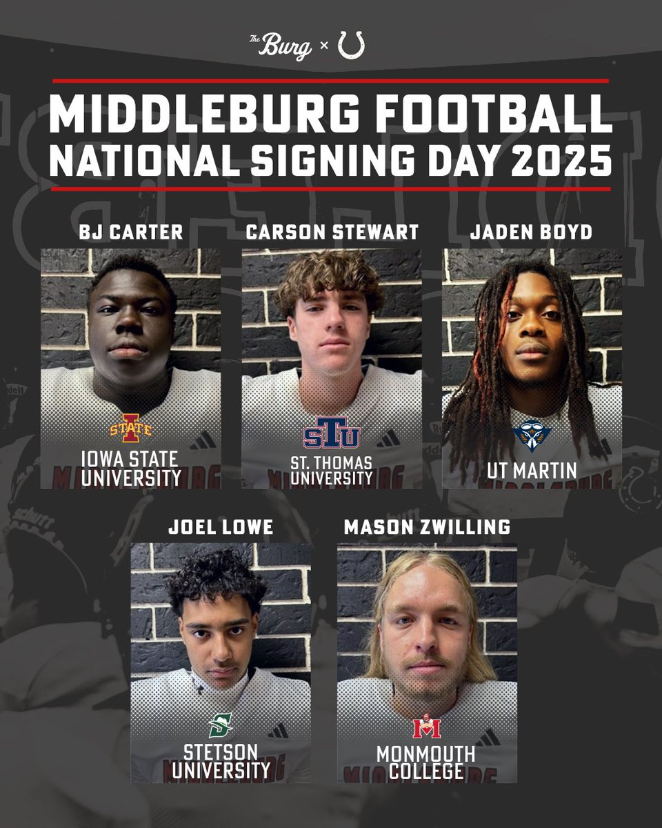 Tomorrow we celebrate these players signing at noon in the Middleburg gym. #HorsePower
⁦<a href="/ClayTodaySports/">Randy T Lefko</a>⁩ 
⁦<a href="/CFreemanJAX/">Clayton Freeman</a>⁩ 
⁦<a href="/JustinBarneyTV/">Justin Barney</a>⁩ 
⁦<a href="/BrentASJax/">Brent Martineau</a>⁩