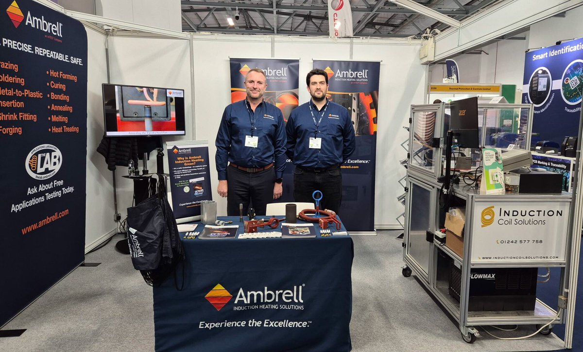 ambrell's tweet image. Southern Manufacturing &amp;amp; Electronics in Farnborough, UK is underway! We are on-hand in stand F120 to discuss your heating applications. We hope to see you this week. #southern25 #inductionheating