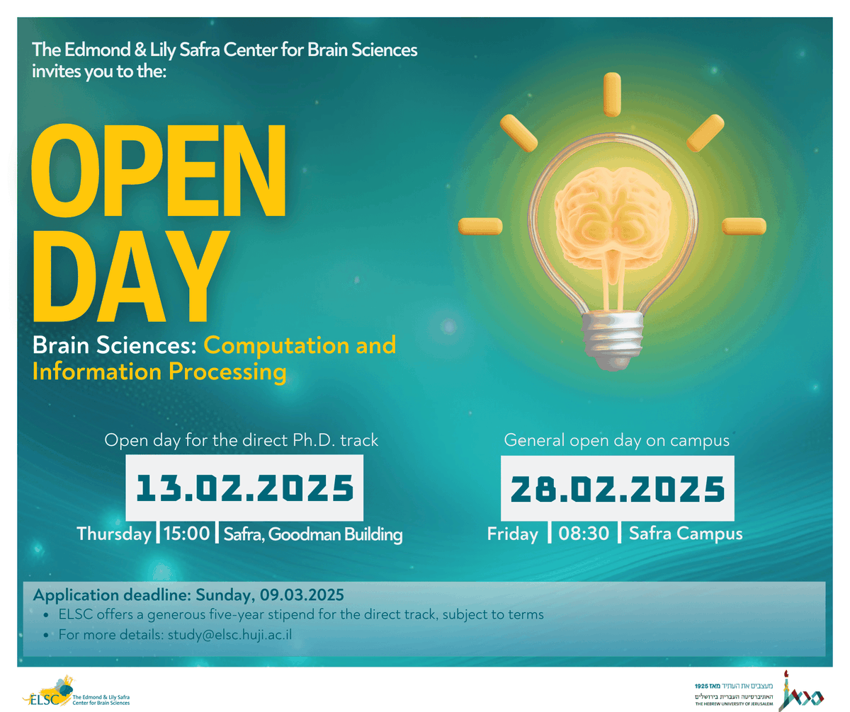 The Edmond and Lily Safra Center for Brain Sciences (ELSC) invites you to explore one of the leading neuroscience programs!
👉 Register now to join our Direct P.hD. Track Open Day on 13/02/25 - forms.gle/SCLWSgNxegoxej…
👉 Learn more about studies at ELSC: elsc.huji.ac.il/education/grad…