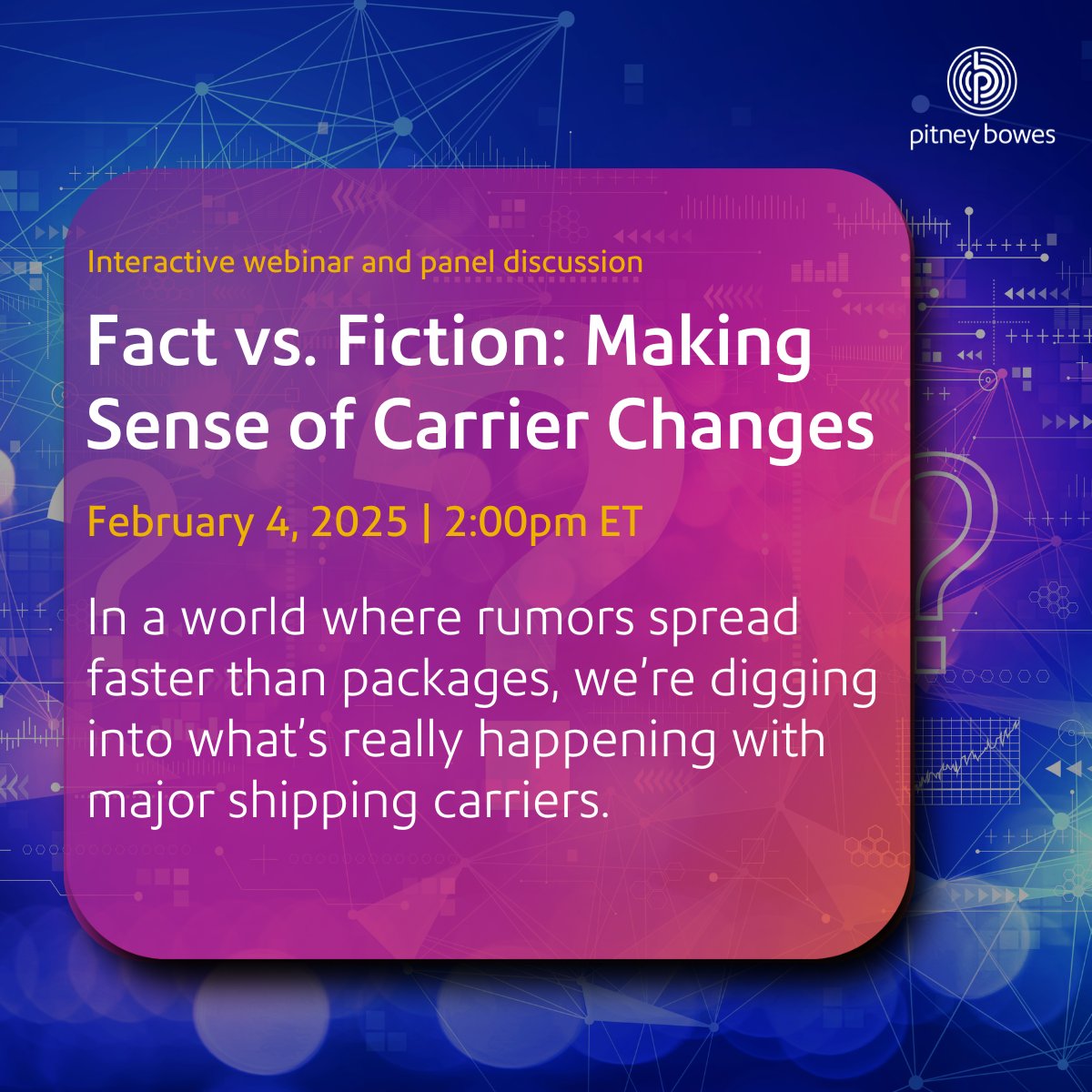 PitneyBowes's tweet photo. Rumors or reality? Don’t navigate uncertainty alone. Join our #webinar and panel to explore #ratechanges, #policy shifts, and get your questions answered: https://t.co/v9c5gzLpnA https://t.co/VKwpAe7mvL