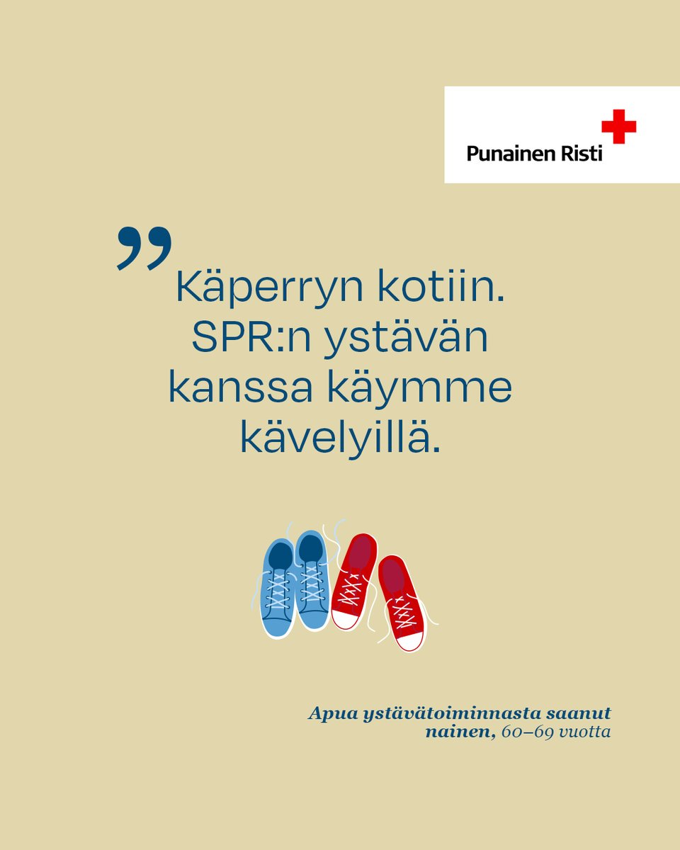 Kaipaatko ihmisiä elämääsi? Me olemme tukenasi. ❤️ Voit hakea itsellesi ystävää Punaisen Ristin ystävätoiminnasta.  

Lue lisää: punainenristi.fi/hae-apua-ja-tu…

#Ystävänpäivä #ystävätoiminta #PunainenRisti