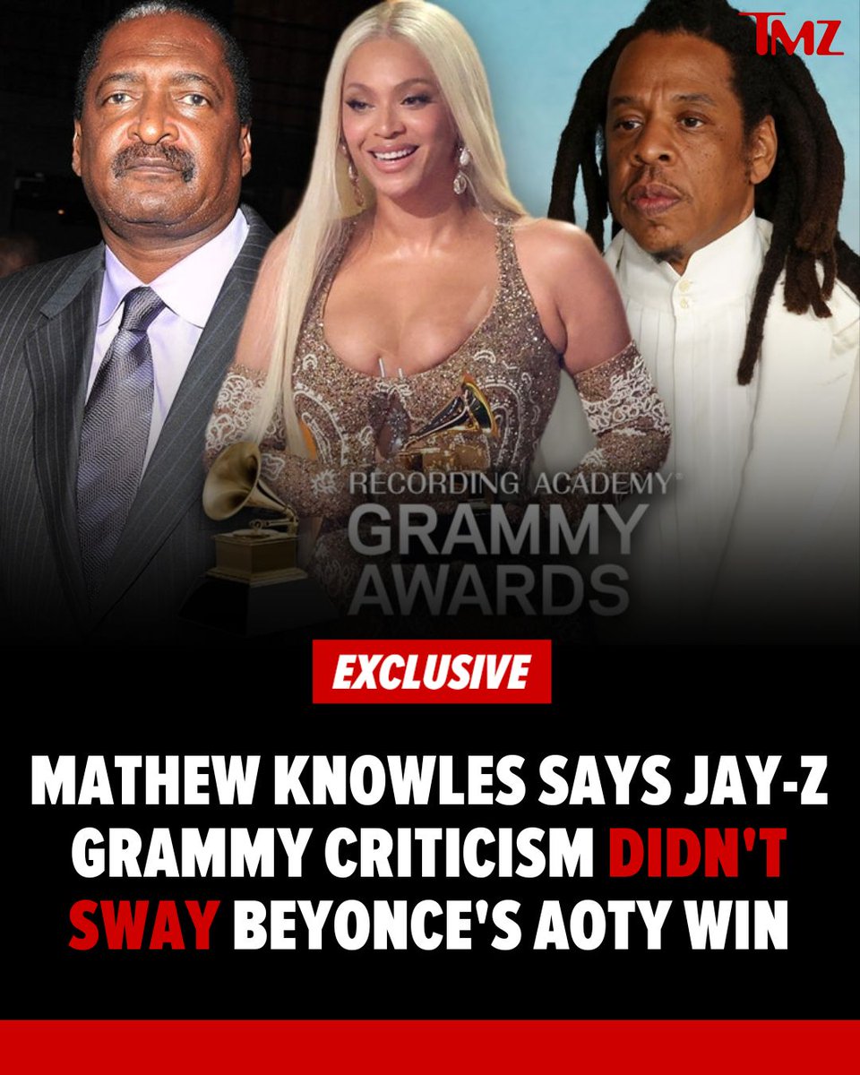 TMZ's tweet photo. #MathewKnowles is giving 100% of the credit to #Beyoncé for her 'Album of the Year' win at the #GRAMMYs -- saying it has nothing to do with #Jay-Z's complaints last year. https://t.co/RuoPKDVVLl