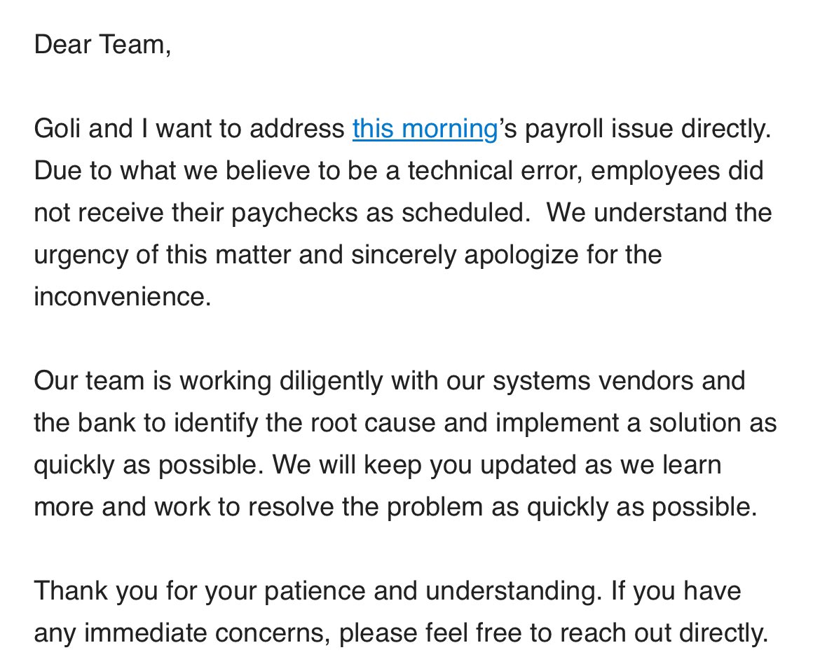 maxwelltani's tweet image. Staff at Politico did not get paid for the latest pay period. The company just sent several emails to employees saying it believes there was a technical error, and is looking into how to fix the issue.