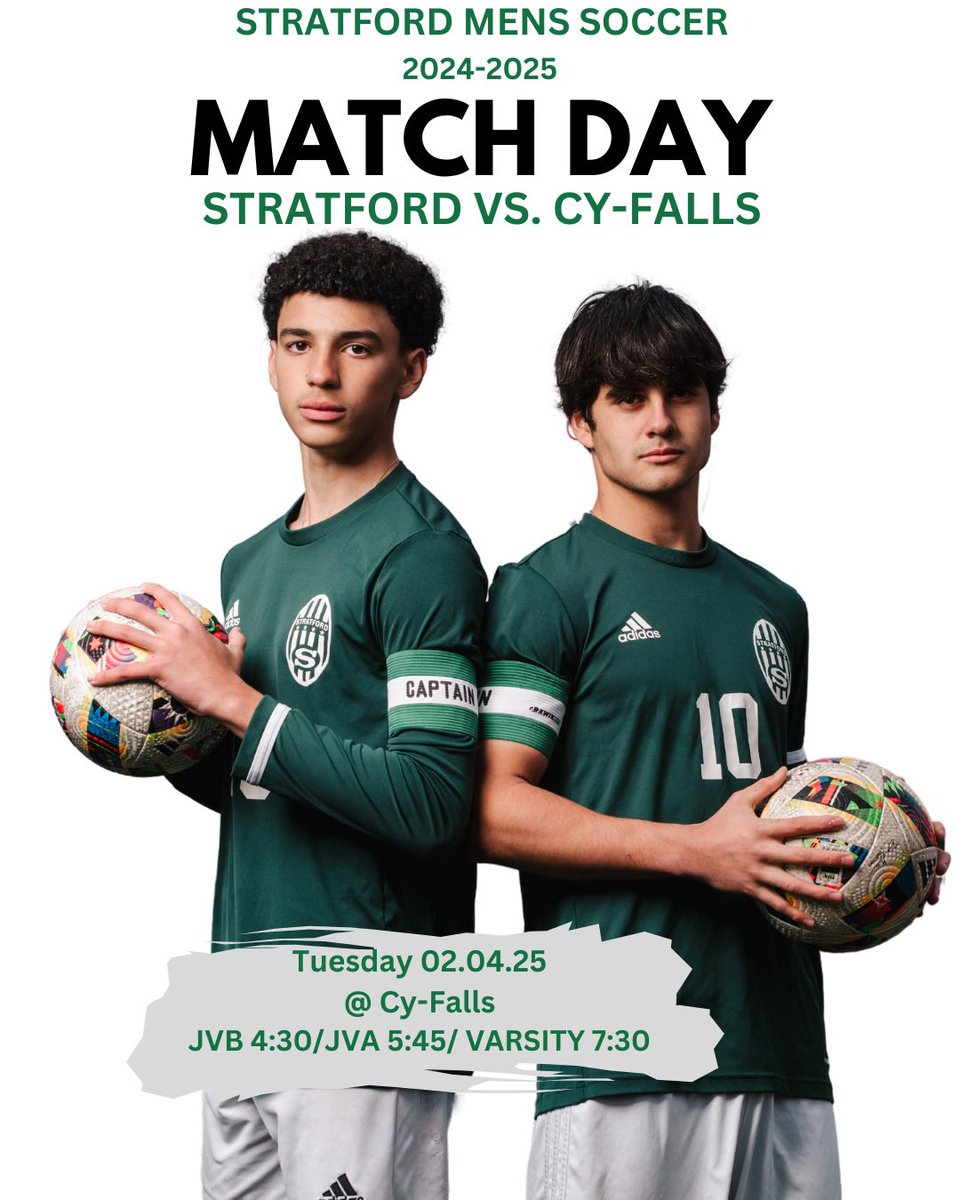 Back at it today as we hit the road and head to <a href="/CyFallsSoccer/">CYPRESS FALLS SOCCER</a>. See you there Spartan fans!  💪🏼⚽️🫵🏼<a href="/77079Athletics/">Stratford High School Athletics</a> <a href="/SHS_BoosterClub/">Stratford Booster</a> <a href="/sbisdathletics/">Spring Branch ISD Athletics</a>