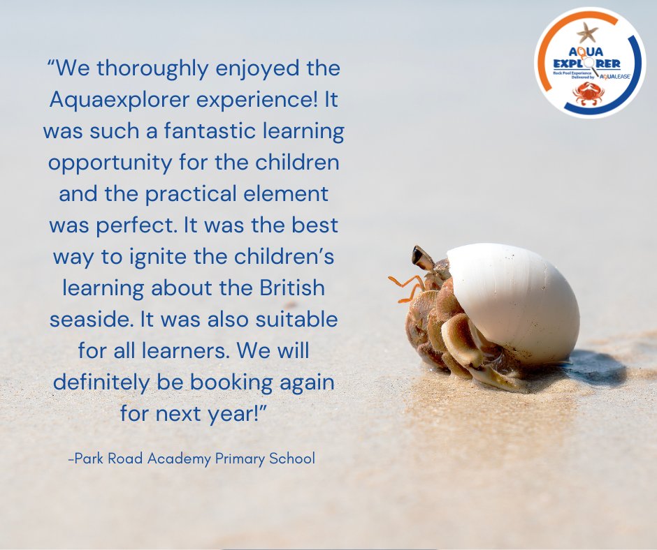 It's always great to hear such positive feedback about our Aqua Explorer Experience! 🦀

Call 0300 303 3145 or email info@aqualease.co.uk for more information! 🐚

#AquaExplorer #Education #Rockpools #ClassroomLearning #HandsOnEducation