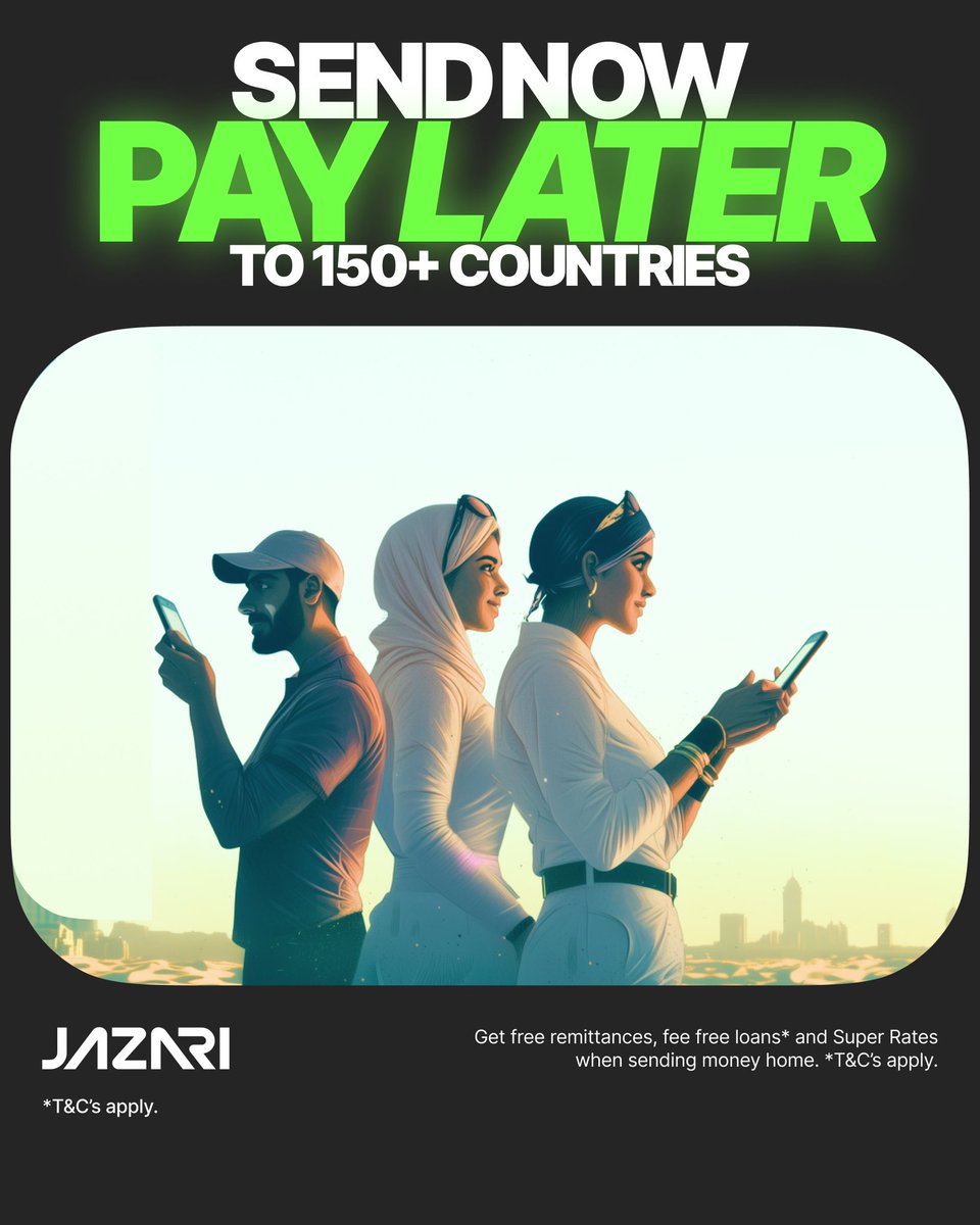 JazariMoney's tweet photo. Your loved ones count on you—we’re here to help 💙

Send now, pay later, because distance should never be a barrier 💸

Join Jazari’s waitlist &amp; unlock up to 2 years of fee-free loans*: https://t.co/QyVJgv5ZGL 🚀 

*T&amp;Cs apply https://t.co/eB0s9nANpO