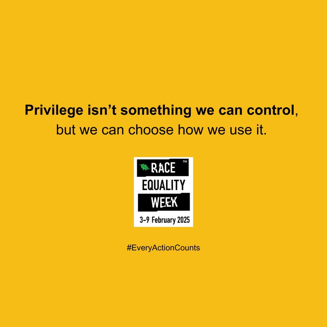 In the Race Equality Week 5-Day Challenge, each day focuses on a theme, with a reflective question, a short 2-minute video, &amp; insights on how actions impact inclusion &amp; belonging. Today's theme (Day 2) is Recognising Privilege. Find out more on the Hub #EveryActionCounts