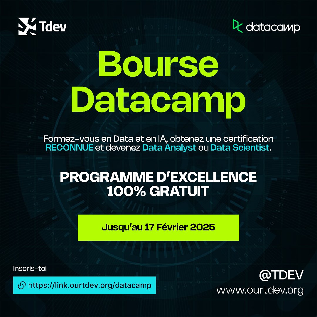 tdevorg's tweet image. 🚀 Les inscriptions pour la nouvelle cohorte de formation en Data et Intelligence Artificielle sont ouvertes !

💡 Vous souhaitez débuter une carrière en #DataScience ou en #IA ? 

#TDEV #TgTech #Tech #DCDonates #analyse #Certificate #FormationGratuite #Opportunité

👇