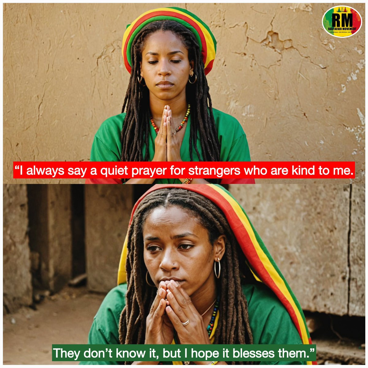 RastafariM's tweet photo. “I always say a quiet prayer for strangers who are kind to me. They don’t know it, but I hope it blesses them.”

~ Rastafari Movement® https://t.co/STDO3sjp6k