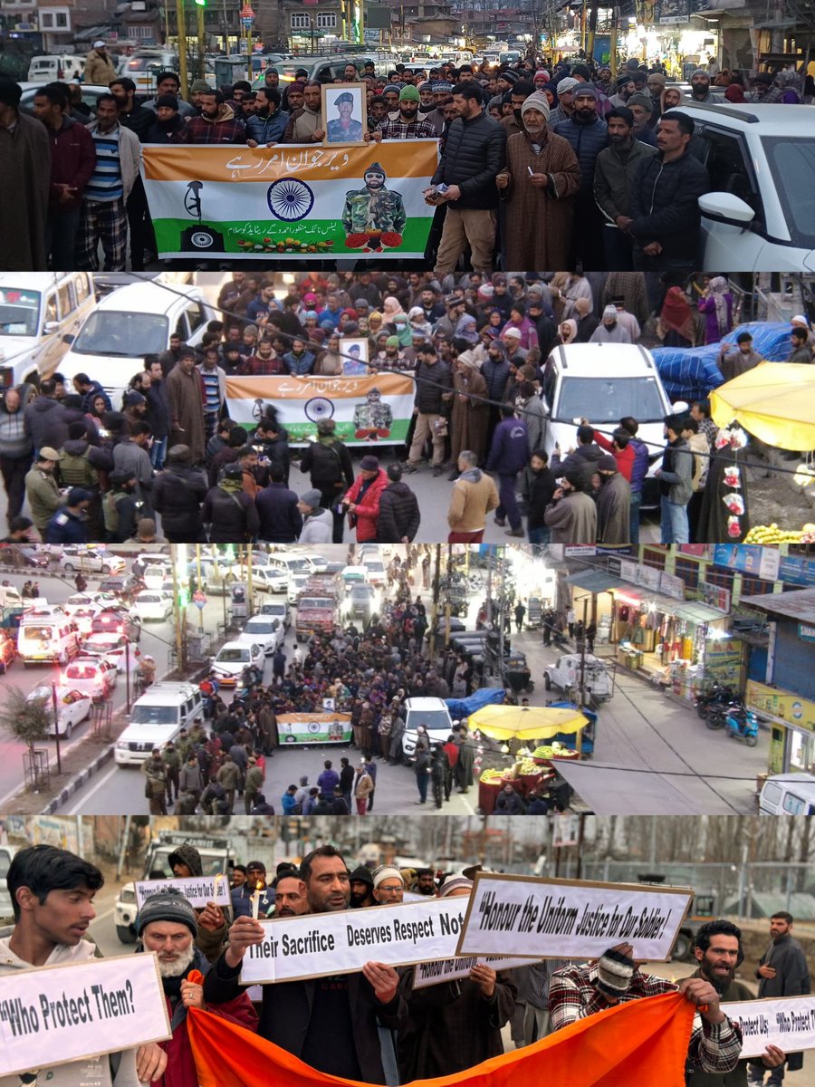 rohil_bashir's tweet photo. #In_Pics 
Candle light March held by civilians in different parts of South Kashmir's #Kulgam &amp; #Anantnag districts against the yesterday's killing of Ex Army solider Manzoor Ahmad in Behibagh Kulgam by militants, locals have condemned this terror attack. @SudarshanNewsTV https://t.co/x4UNgAFn0u