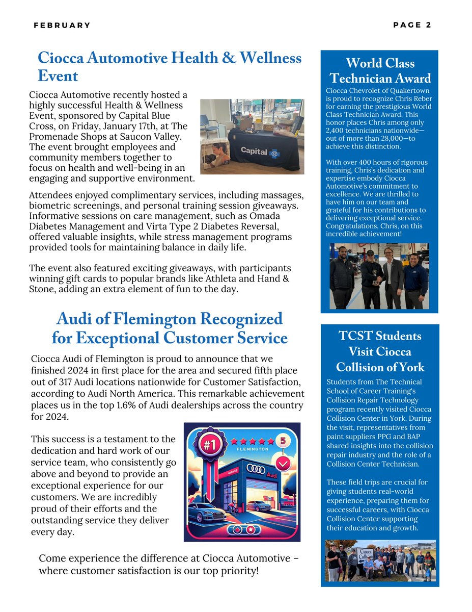 cioccagroup's tweet photo. The February 2025 edition of Ciocca Happenings is here!🚗✨

Stay up to date with the latest news, employee highlights, and career opportunities across Ciocca Automotive. Check it out and see what’s happening this month!

#CioccaOnSocial #Community #Automotive #AutomotiveIndustry https://t.co/tZxhETvT89