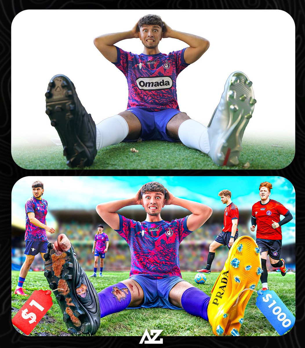 az1_vis's tweet photo. " $1 vs $1000 BOOTS in a YouTuber Football Match "
. 
Before➡️After Thumbnail 
.
Thoughts ? https://t.co/pzxHFpId2x
